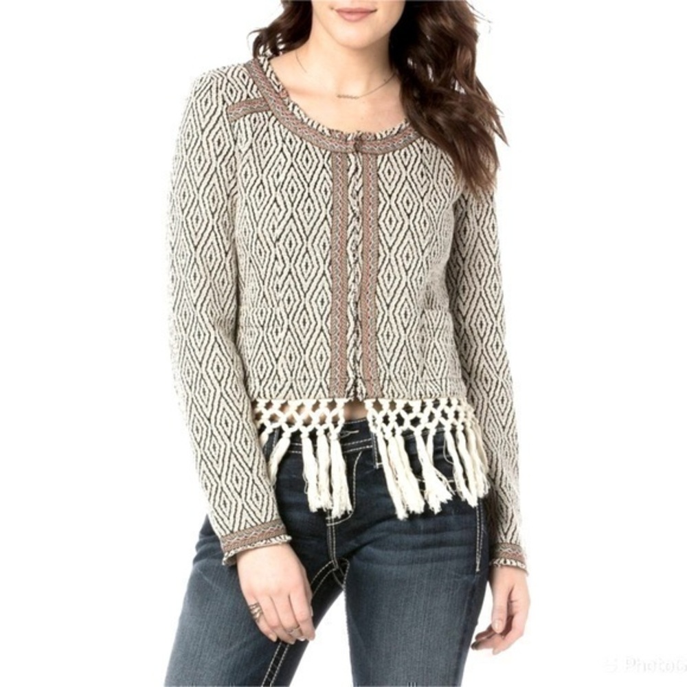 Miss Me Pattern Fringe Jacket Size Medium